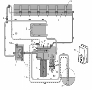 Принципиальная схема топливной системы Volvo Toplivnaja sistema Volvo D12D